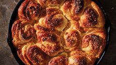 Swirled carrot buns in a skillet