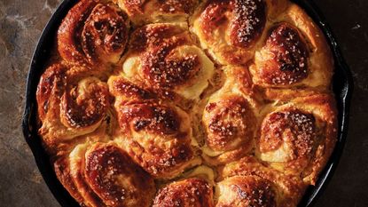 Swirled carrot buns in a skillet