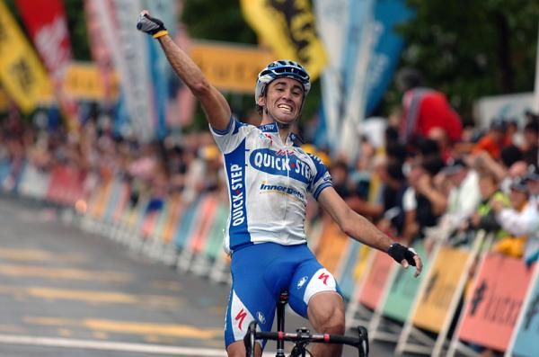 Spain's Carlos Barredo(Quick Step) celebrates winning Cl&aacute;sica San Sebasti&aacute;n, his country's most prestigious single-day race.
