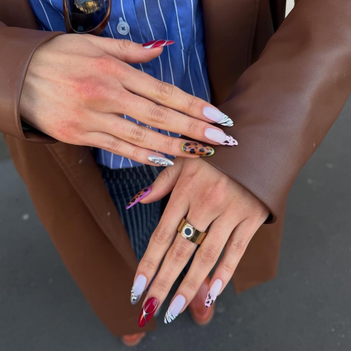 A zebra print nail art design
