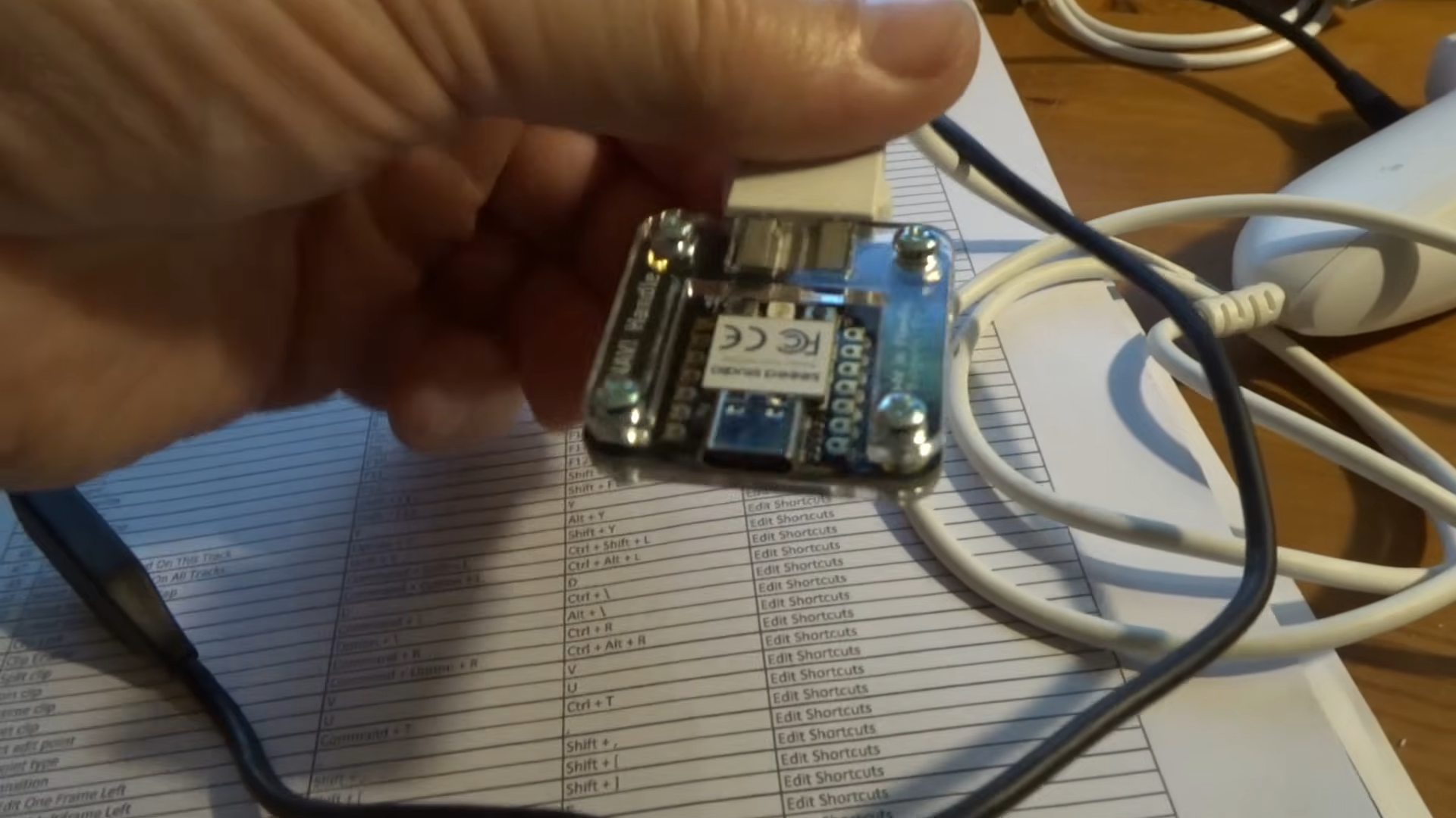 A screenshot from YouTube channel John's Projects, showing an adapter to use a Nintendo Wii Nunchuck in Davinci Resolve