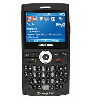 Samsung's BlackJack phone almost has a full QWERTY keyboard. Notice the semi-colon and 'L' keys are combined.