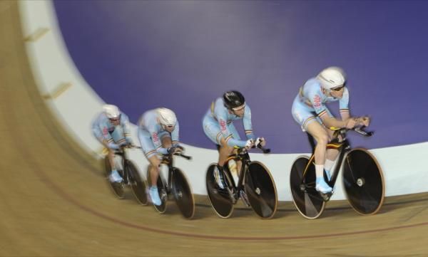 The Belgian team in the men's 4,000m team pursuit qualifying round