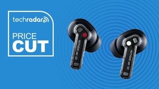 an image of the Nothing Ear (2) wireless earbuds on a blue TechRadar deals background