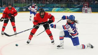 Hannah Bilka #23 of Team United States scores a goal in the second period during the Women's Preliminary Group A match between United States and Canada on day four of the Milano Cortina 2026 Winter Olympic games at Milano Santa Giulia Ice Hockey Arena on February 10, 2026 in Milan, Italy.