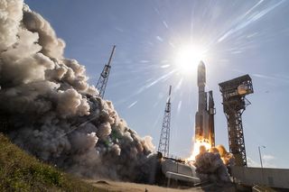 A United Launch Alliance Atlas V rocket launches the AEHF-6 satellite for the U.S. Space Force on March 26, 2020.