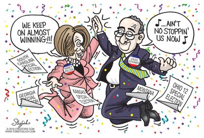 Political cartoon U.S. Nancy Pelosi Chuck Schumer democrats Ohio special elections almost winning