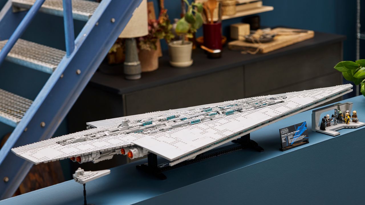 Lego Executor Super Star Destroyer laid out on a shelf