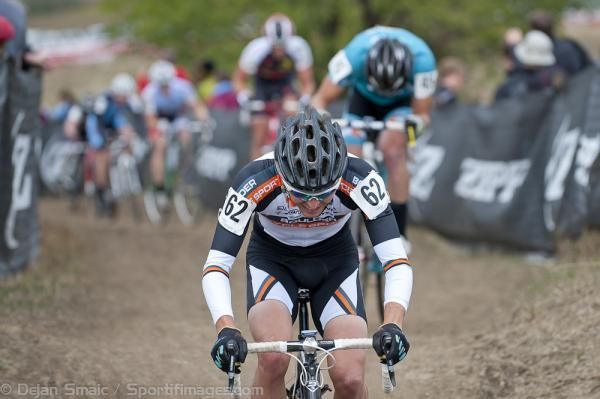 Boulder Cycle Sport's Ross Holbrook tries to stay ahead of the herd.