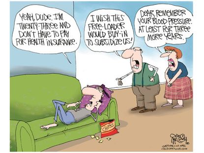 Editorial cartoon ObamaCare youth enrollment