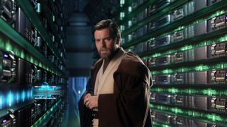 Obi-Wan Kenobi pensively looks as he rubs his hands together in Episode III: Revenge of the Sith