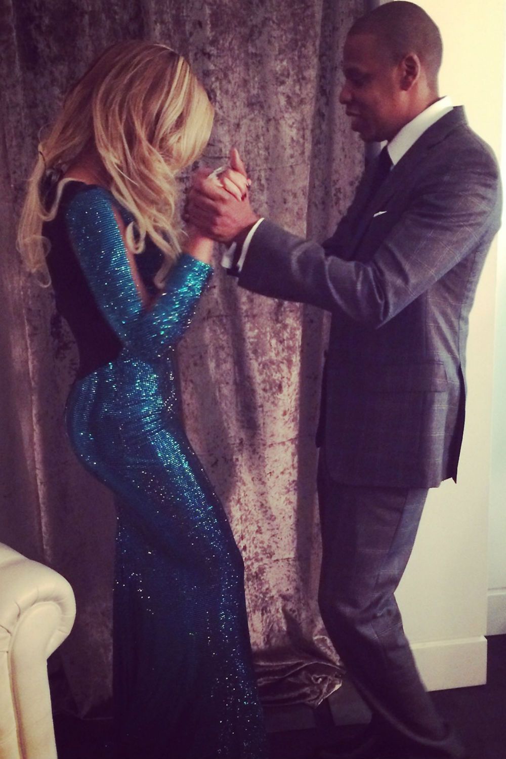 Beyonce shared pictures of her and Jay-Z before the Brit Awards 2014.