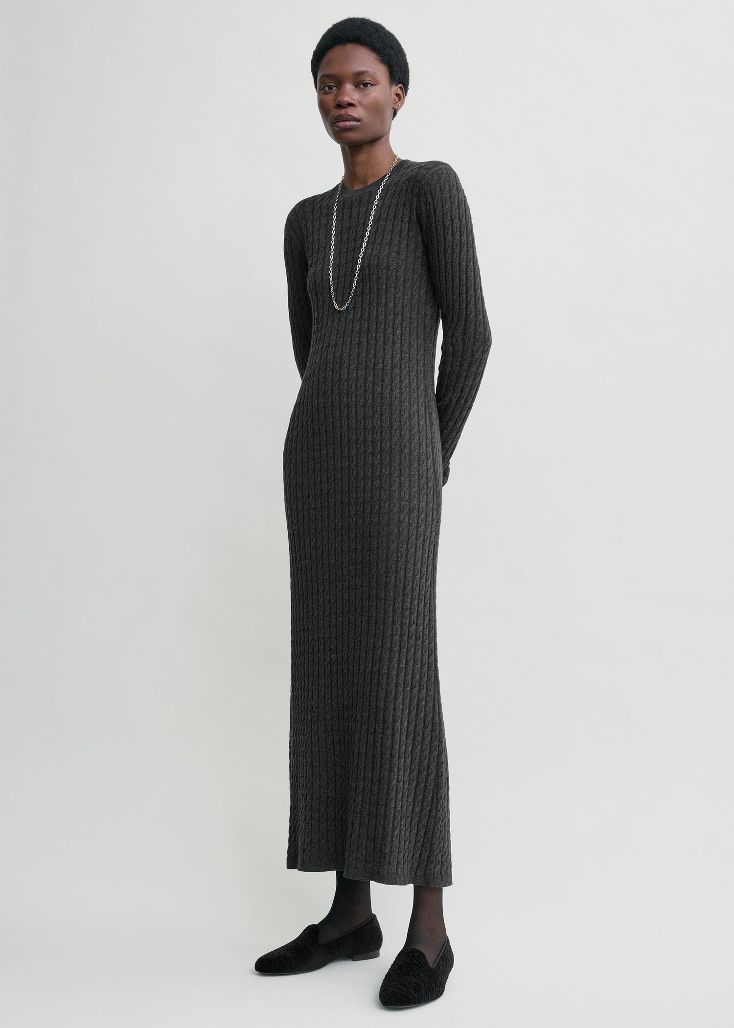 Cable Knit Dress Charcoal