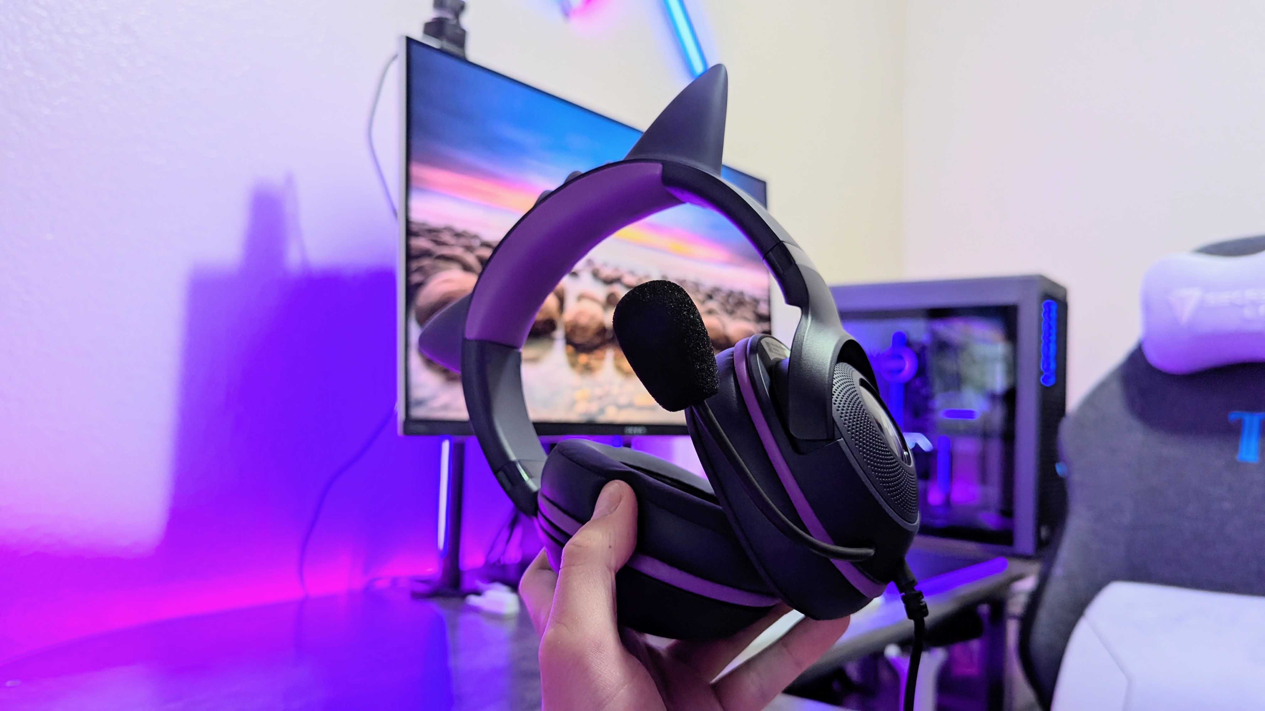 Image of the Razer Kraken Kitty V2 Gengar Edition wired gaming headset.