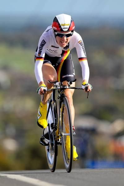 Judith Arndt (Germany) powers over the main climb.