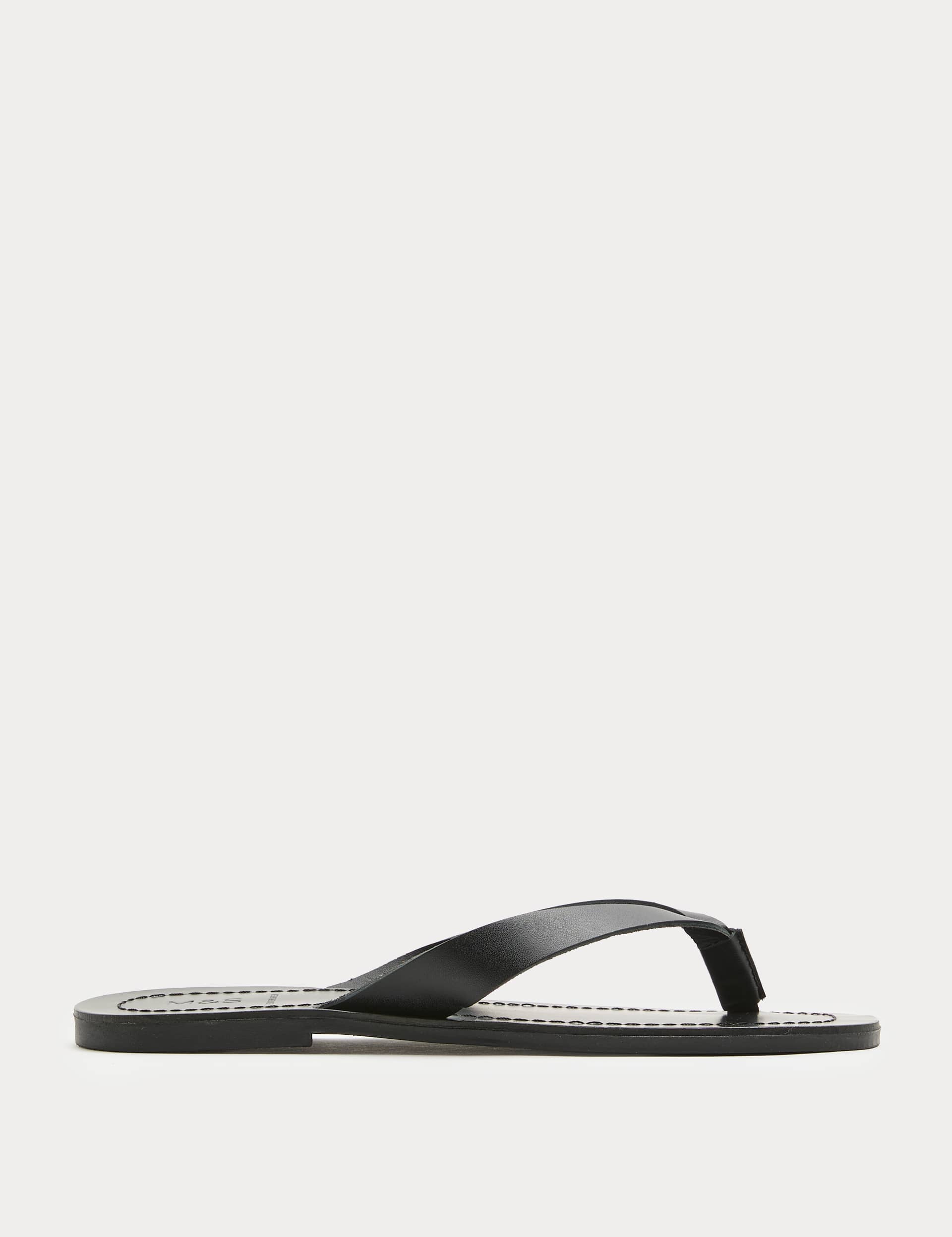 Leather Flat Square Toe Flip Flops