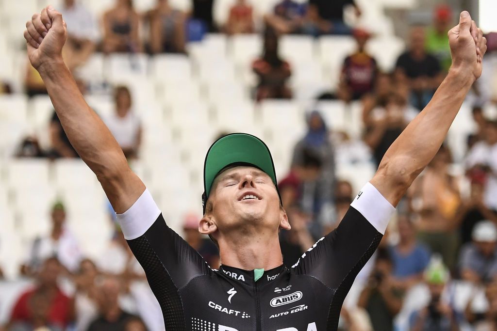Maciej Bodnar celebrating a long-awaited Grand Tour stage win