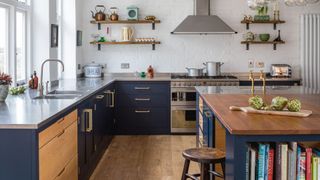 kitchen with island and wooden floors