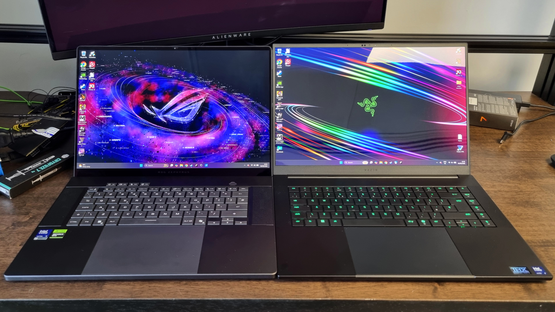 The Asus ROG Zephyrus G16 and the Razer Blade 16 side by side