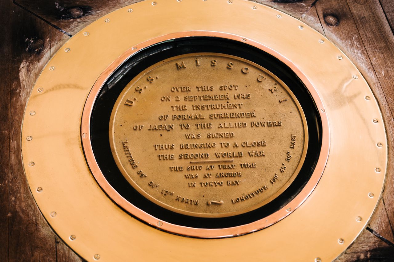 Visitors are invited aboard the USS Missouri, on which the Japanese surrender was signed in 1945