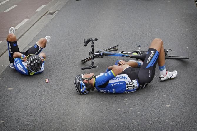 NetApp-Endura teammates Paul Voss and Daniel Schorn crashed heavily in the Gent-Wevelgem finale