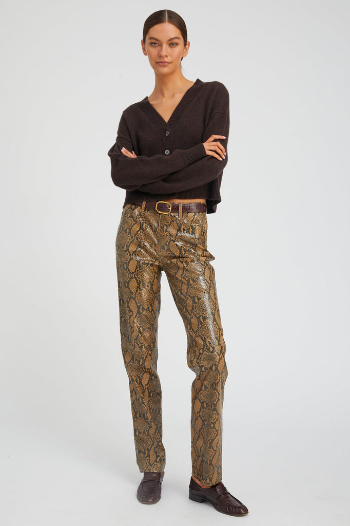 Tan Python Leather 5 Pocket Slim Straight