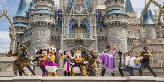 Disney characters in front of Castle at Magic Kingdom