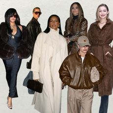 a collage of celebrity street style images featuring the top coat trends of winter 2024