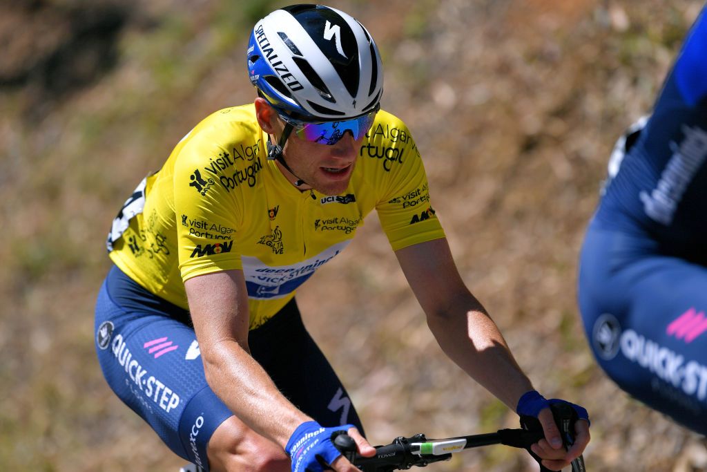 FOIA PORTUGAL MAY 06 Sam Bennett of Ireland and Team Deceuninck QuickStep yellow leader jersey during the 47th Volta Ao Algarve 2021 Stage 2 a 1828km stage from Sagres to Fia 890m VoltAlgarve VAlgarve2021 on May 06 2021 in Fia Portugal Photo by Luc ClaessenGetty Images