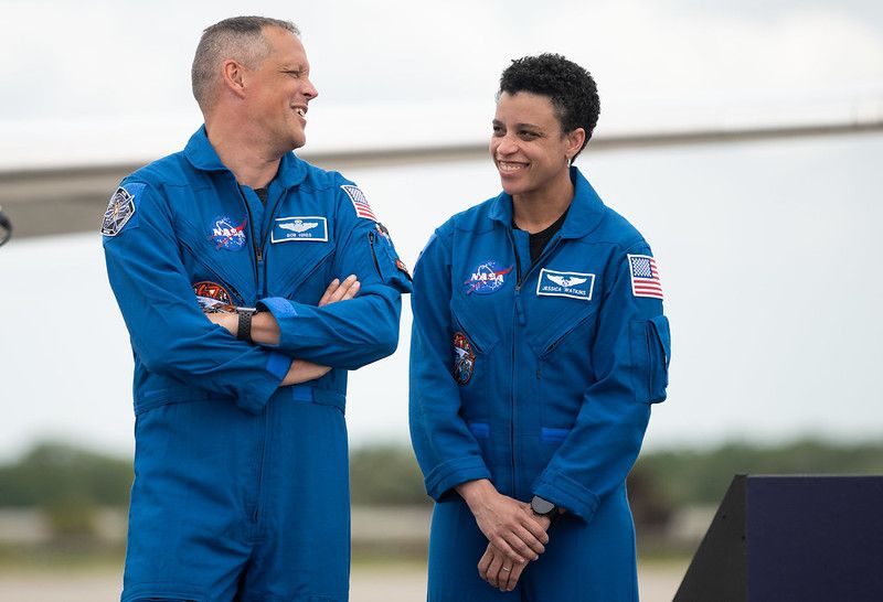 NASA astronauts Robert Hines (left) and Jessica (Watkins) who are set to launch aboard the SpaceX Crew-4 mission to the ISS on April 23, 2022.
