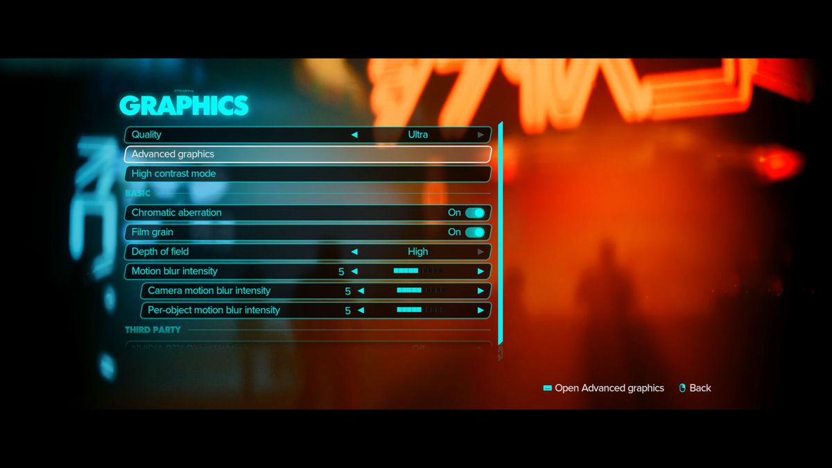 A screenshot of the graphics settings options in Ubisoft's Star Wars Outlaws