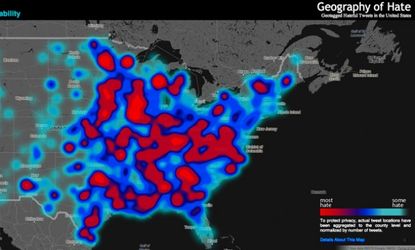 Only what was determined to be explicit hate speech was included in the heat map.