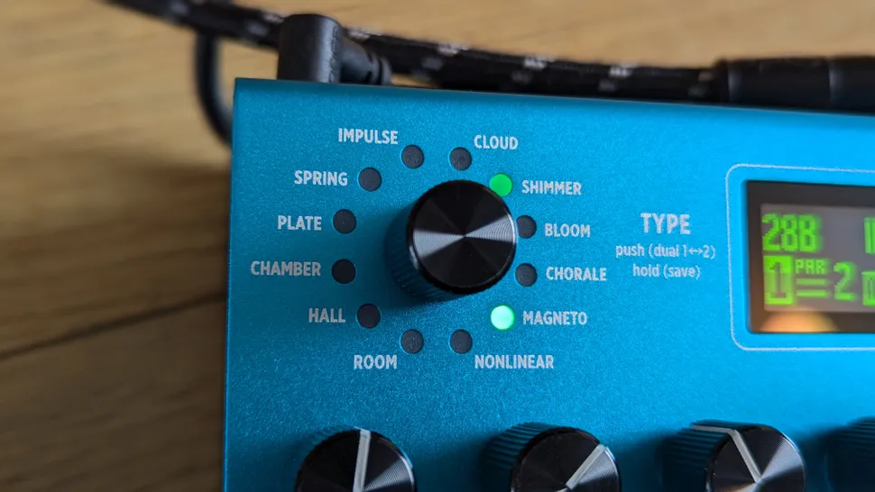 Close up of the engine encoder on the Strymon BigSky MX reverb pedal