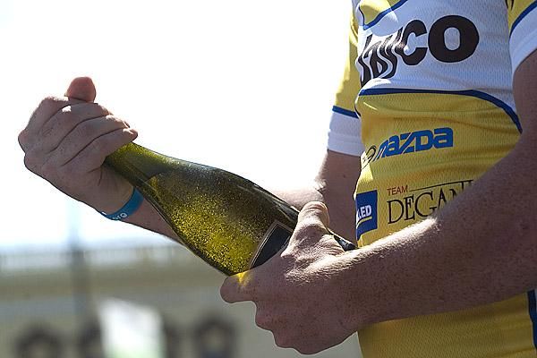 Getting ready to pop the champers on the podium in Williamstown.