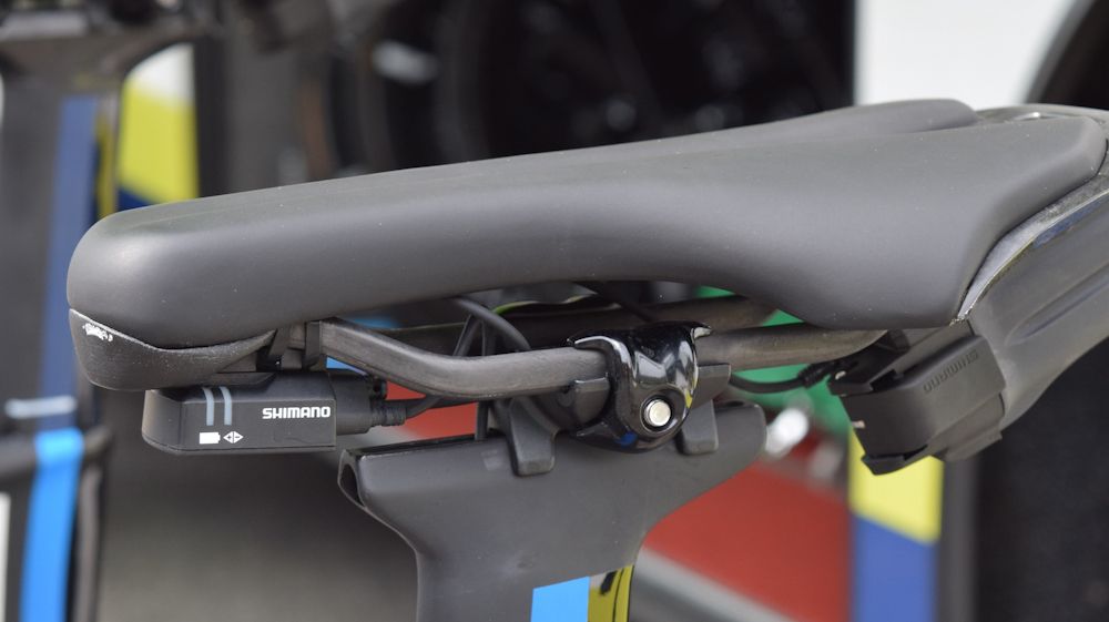 Orica-Scott neatly adapted their saddles to support the Di2 junction box and battery