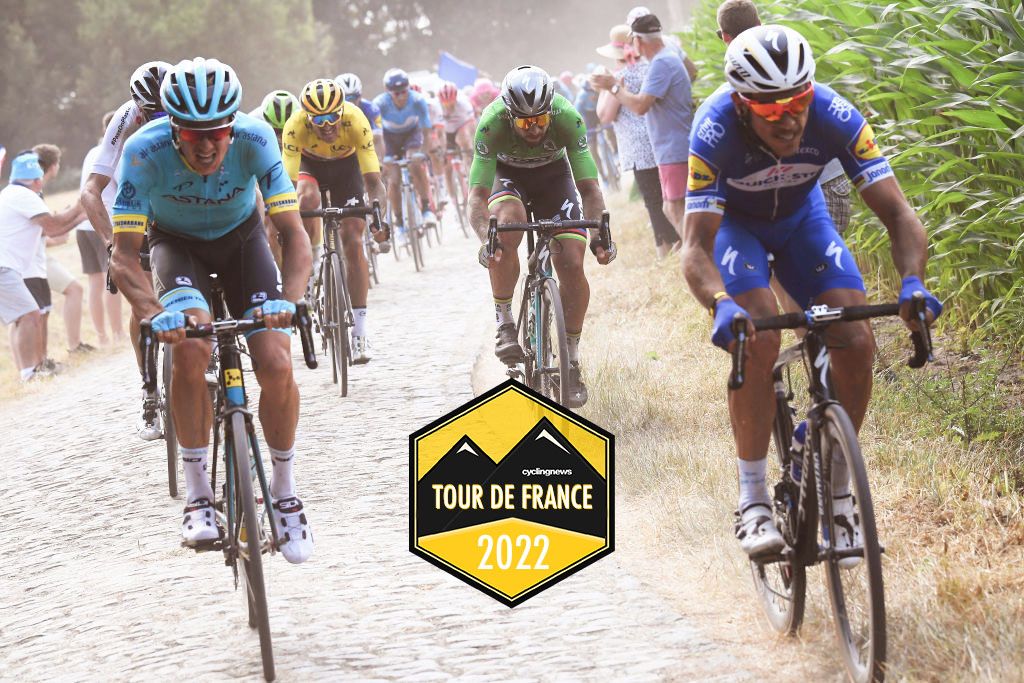 ROUBAIX, FRANCE - JULY 15: Philippe Gilbert of Belgium and Team Quick-Step Floors / Peter Sagan of Slovakia and Team Bora Hansgrohe Green Sprint Jersey / Cobbles / Greg Van Avermaet of Belgium Yellow Leader Jersey and BMC Racing Team / Pave / Dust / during the 105th Tour de France 2018, Stage 9 a 156,5 stage from Arras Citadelle to Roubaix on July 15, 2018 in Roubaix, France. (Photo by SM - Pool/Getty Images)