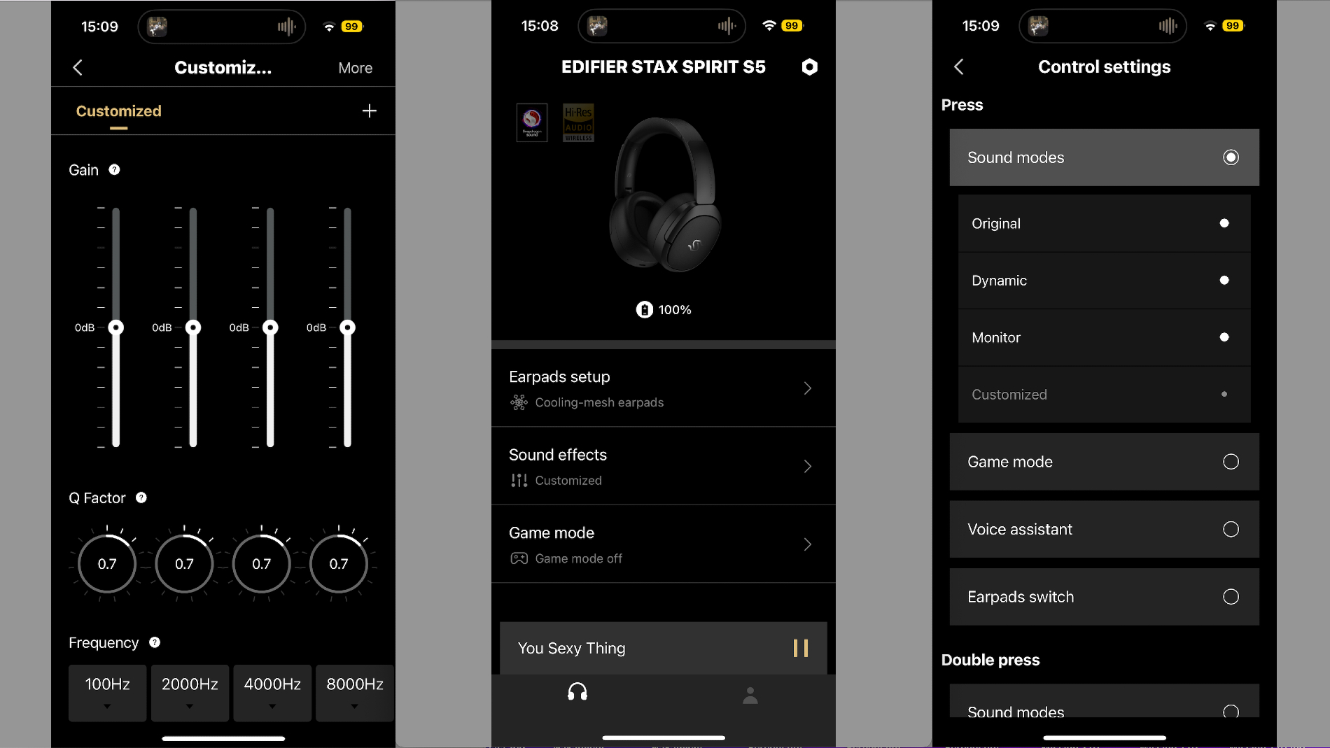 Edifier Stax Spirit S5 app three screenshots