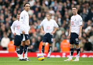 Dimitar Berbatov and Robbie Keane prepare to kick off for Tottenham, 2006