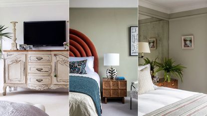 3 split images on a header, each featuring bedrooms