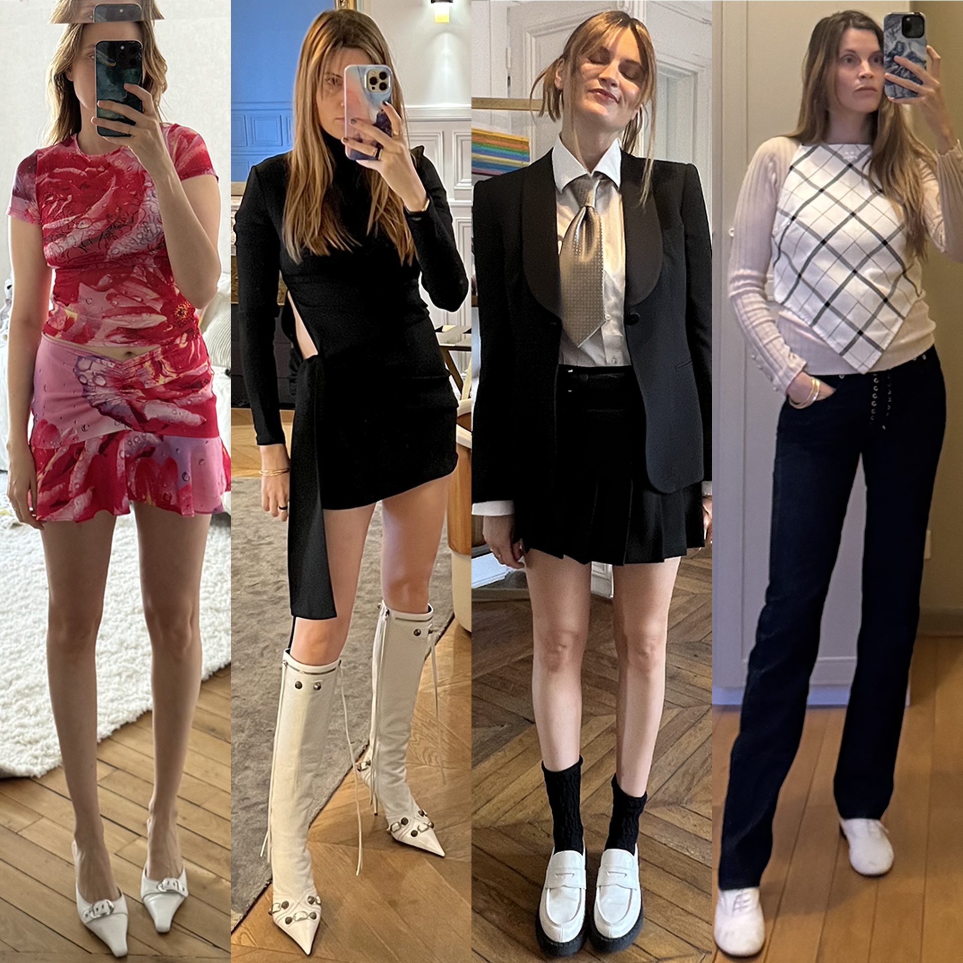 fashion collage featuring chic white shoe outfits for 2026 from French editor Eugenie Trochu