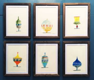 Framed drawings of ceramic pots