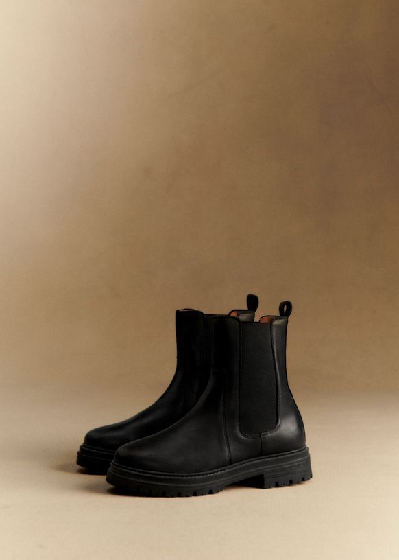 Lena Low Boots - Smooth Black Leather - Smooth Cowhide Leather - S&eacute;zane
