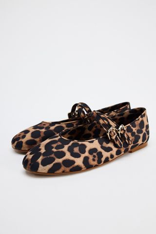 Zara, Animal Print Ballet Flats with Double Buckle