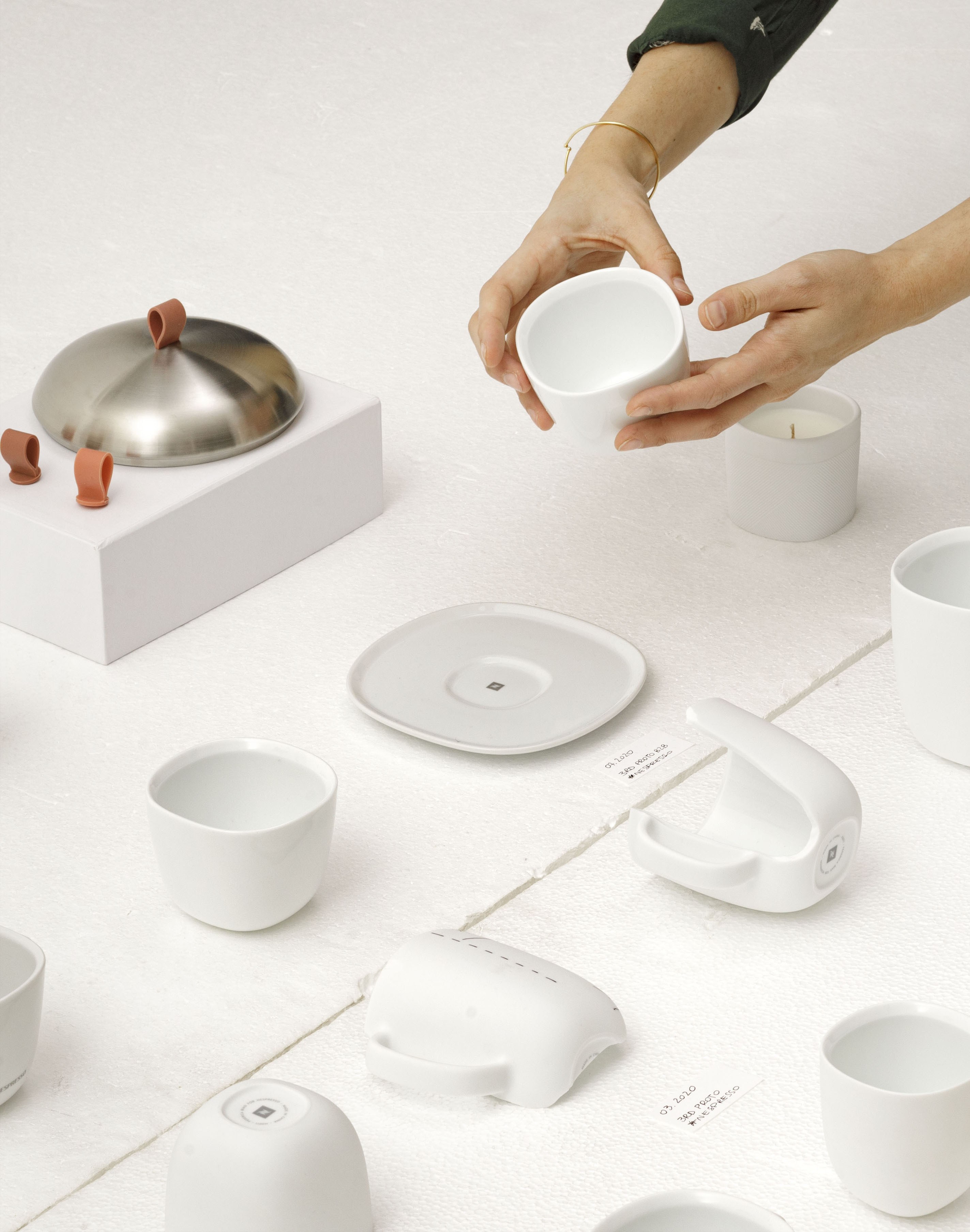 white coffee cups from the exhibition, Italian Passion: The Art of Espresso