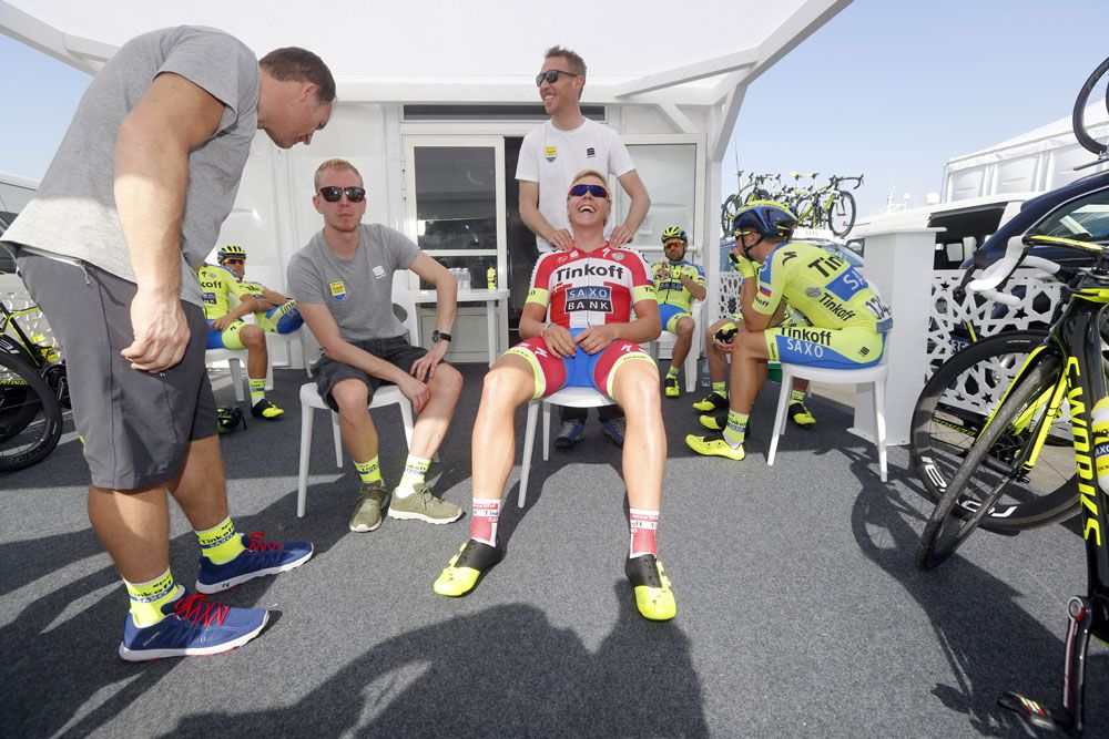 Niki Sorensen gives Michael Valgren a quick massage