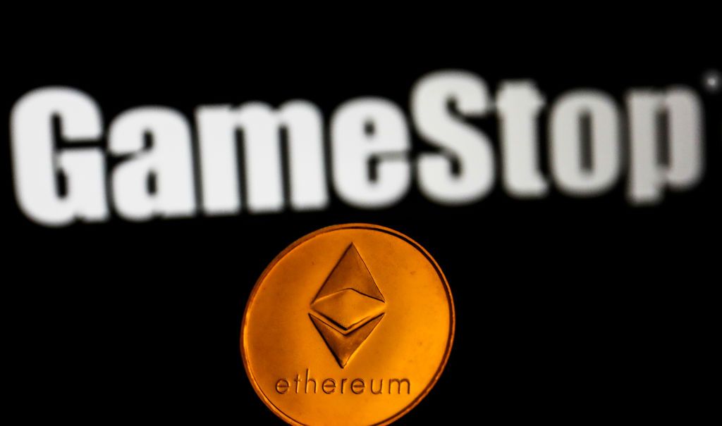 Gametsop logo and an Ethereum representation.