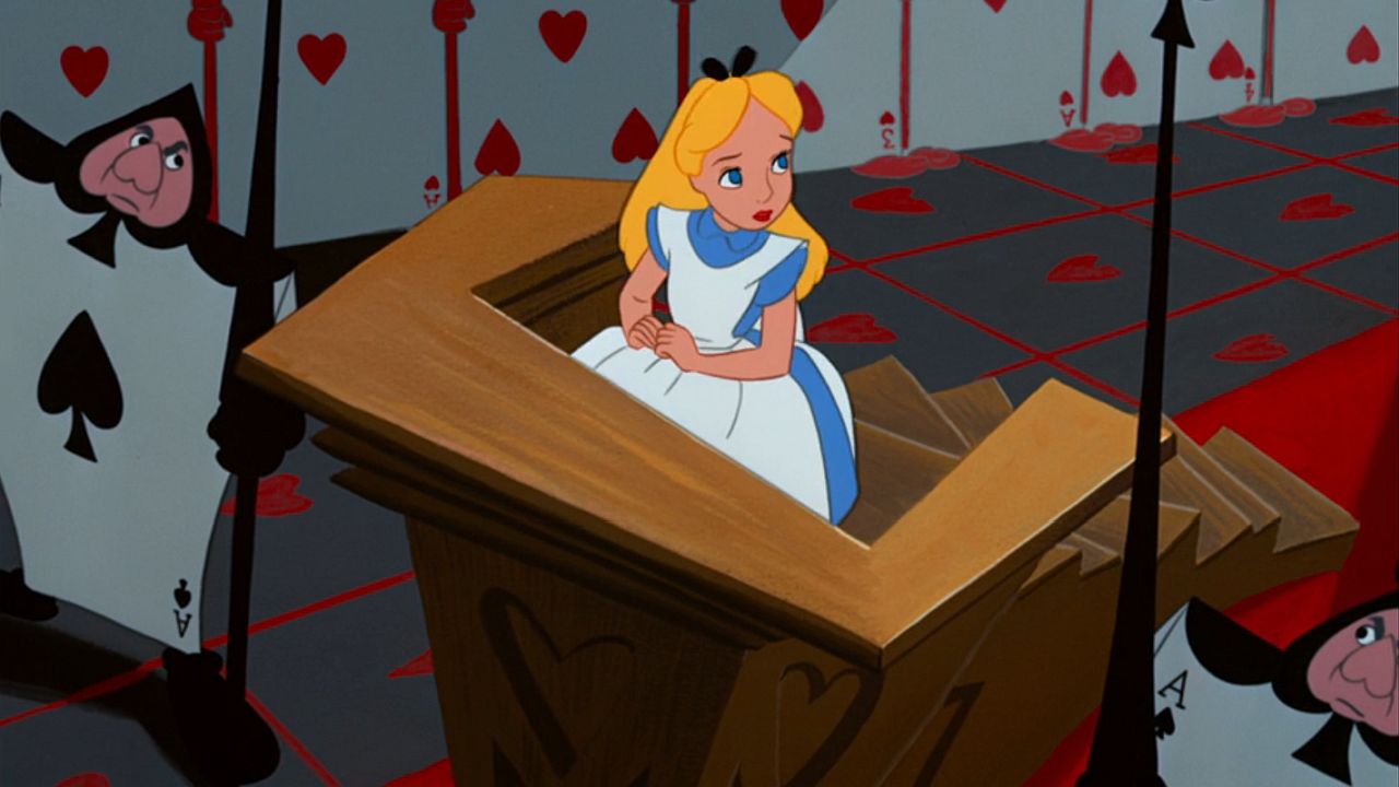 Alice on trial in Alice in Wonderland