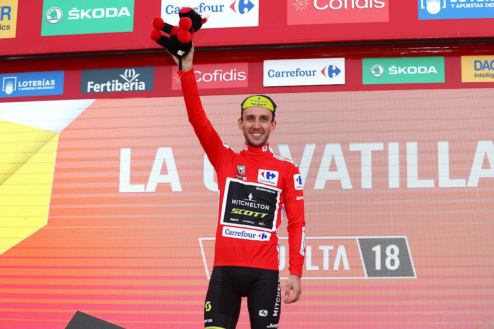 Simon Yates in red after stage 9 at the Vuelta