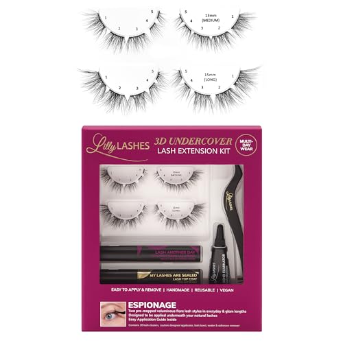 Lilly Lashes 3d Undercover Kit, Diy Lash Extension Kit in Espionage, at Home Eyelash Extension Kit Includes Lash Clusters + Lash Bond and Seal + Lash Applicator Tool, Wispy Volumizing Style
