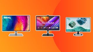 Three of the best monitors for graphic artists on a green background